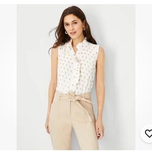 NWT Ann Taylor Polka Dot Ruffle Pintucked Popover Shell Top Shirt XXSP White